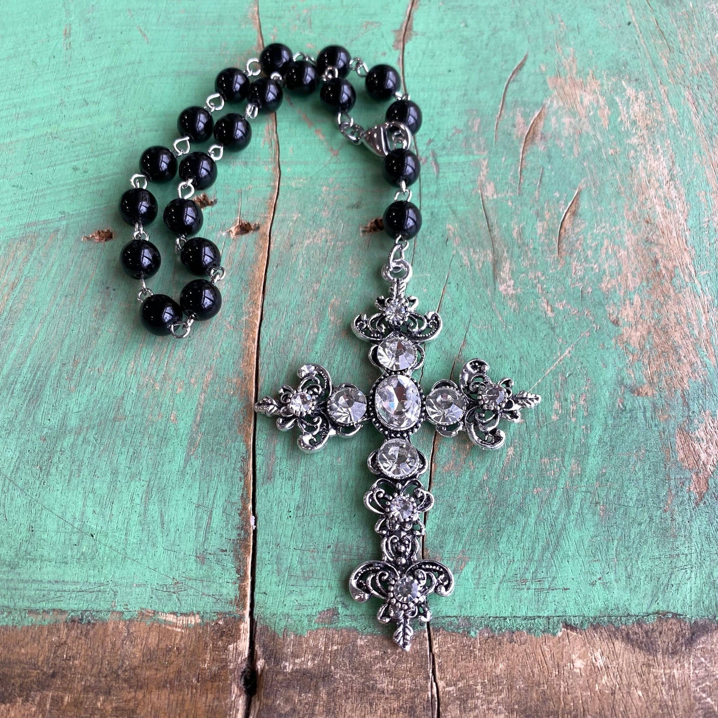 Crystal Cross Car Blessing: Black