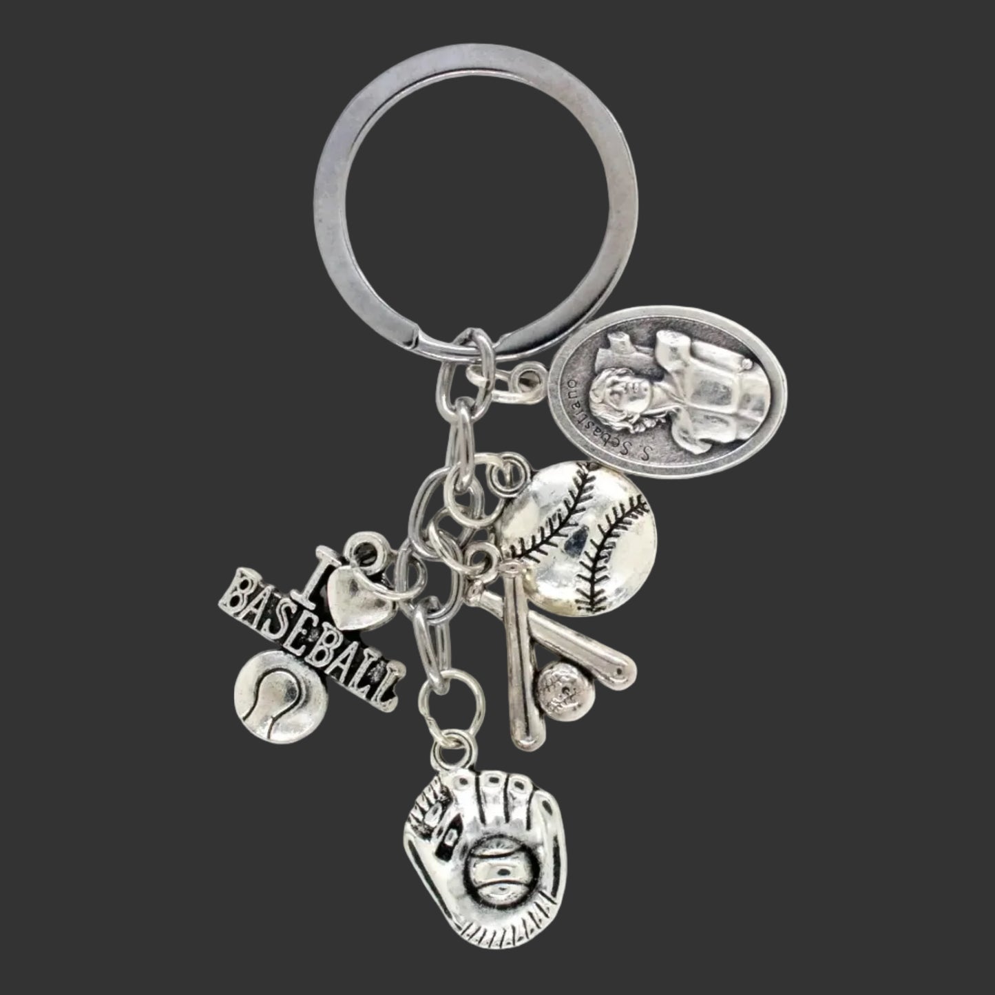 Keychain - "I Love Baseball" w/ St. Sebastian Medal Charm 3"