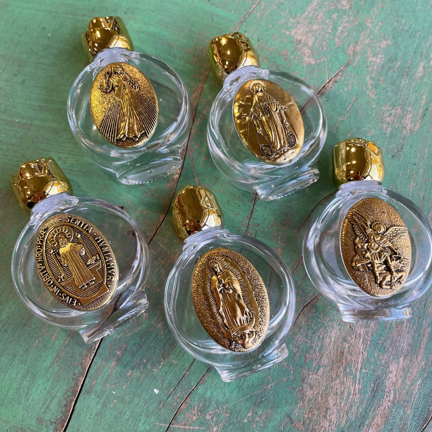 Our Lady of Grace Glass Holy Water Bottle