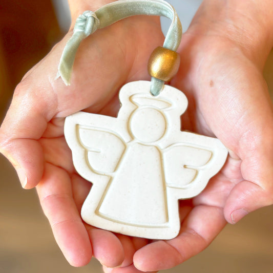 Hope Angel Ornament: White with Sage Ribbon