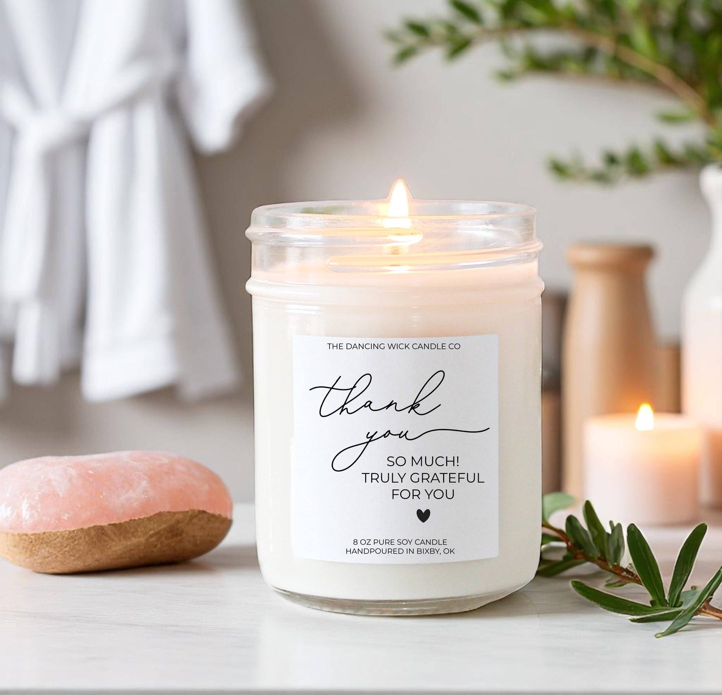 Thank you so much Gift Candle / Eucalyptus and Tea Scent: Small - 4 oz / Eucalyptus & Tea