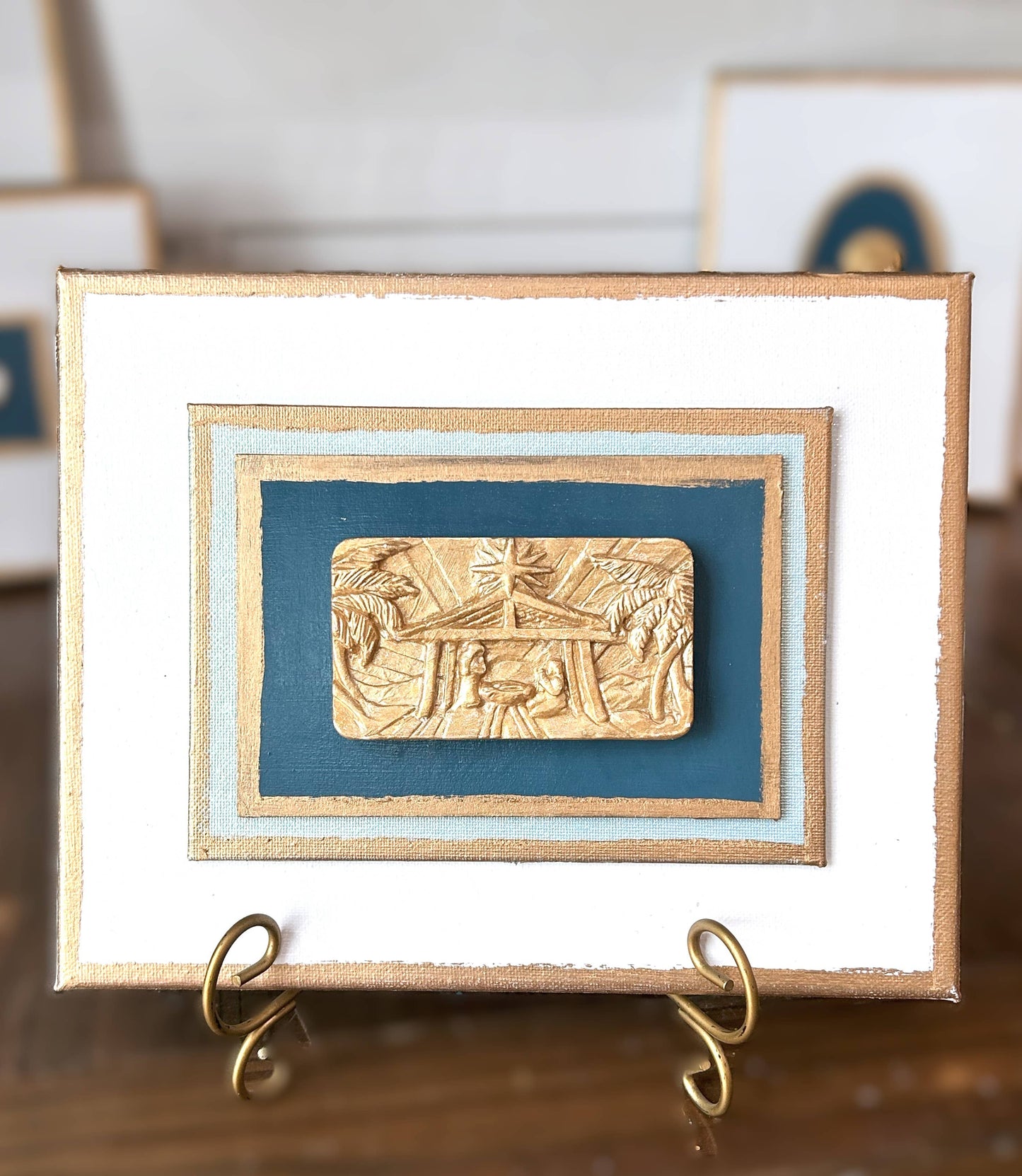 Nativity Intaglios | Christmas holiday holy family madonna : 8x10 gold nativity