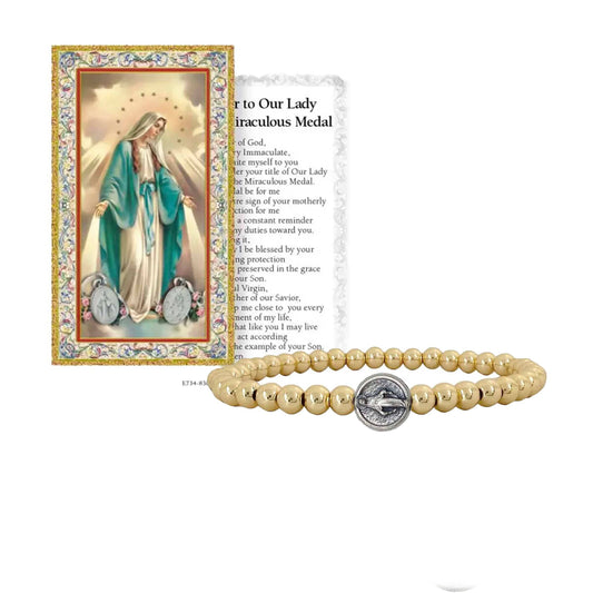 Subliminal Blessed Mother Miraculous Beaded Bracelet: Silver and Gold