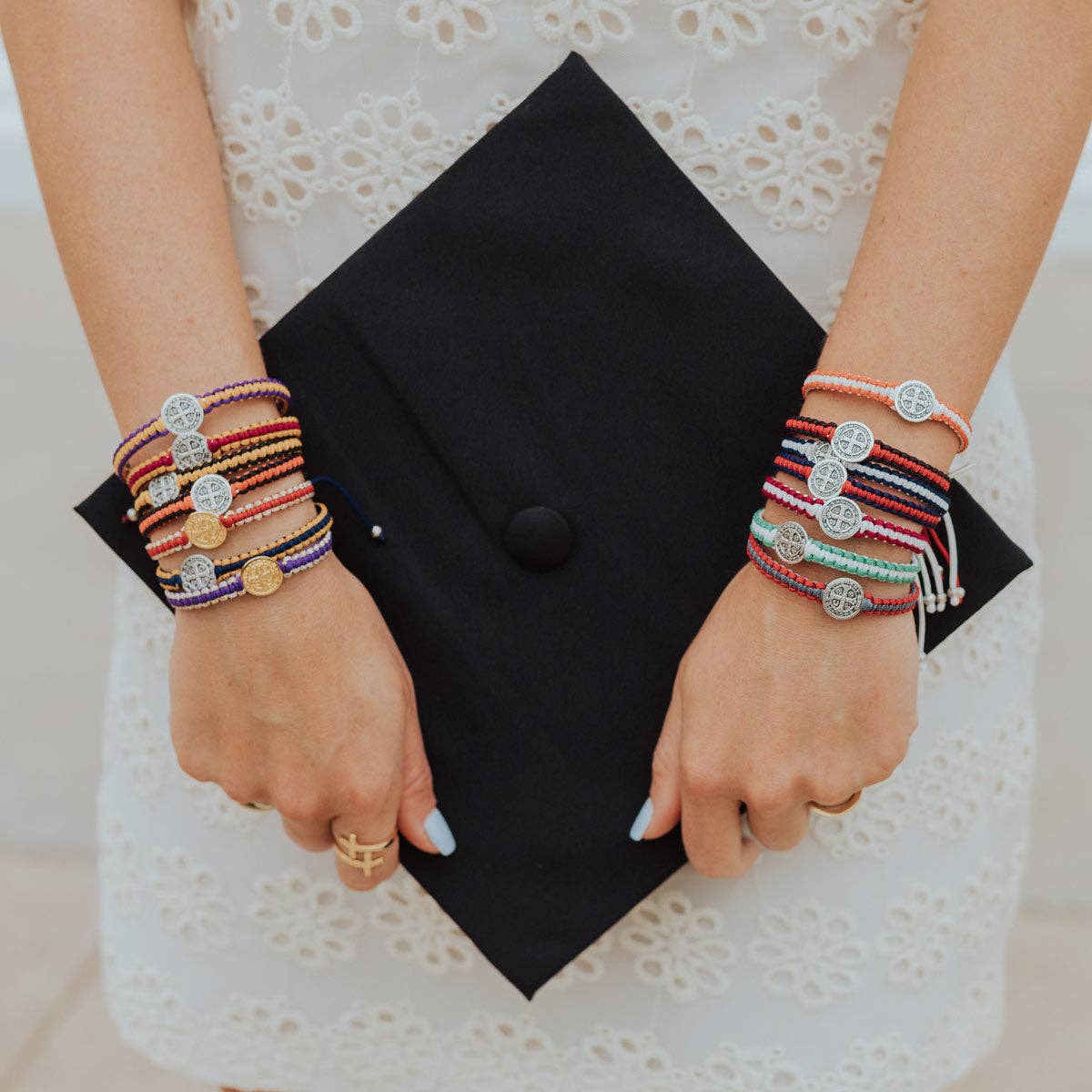 School Spirit Blessing Bracelets: Navy/Red/Silver