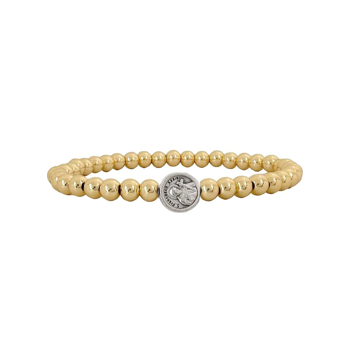 Subliminal Saint Francis Catholic Beaded Stretch Bracelet: Gold or Silver