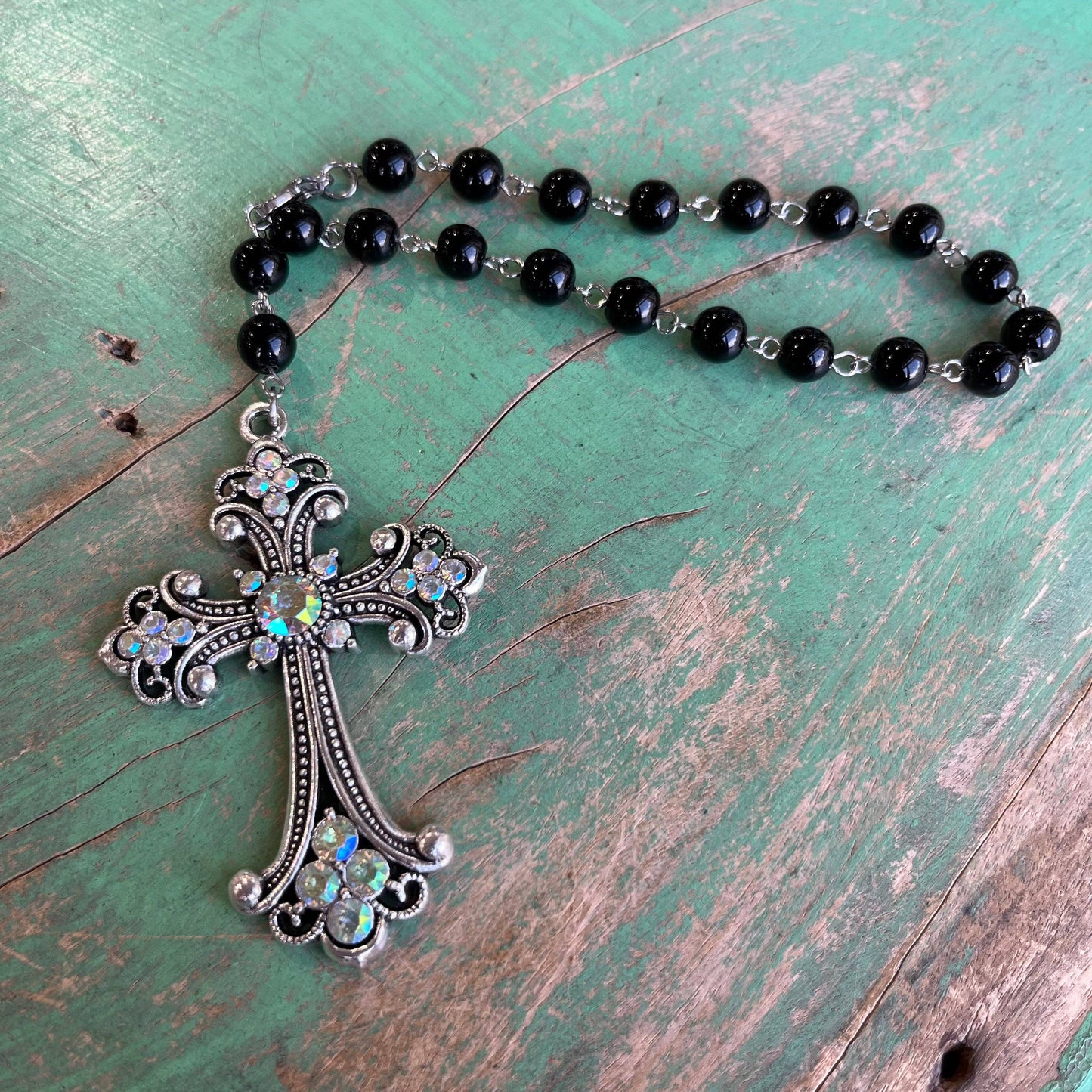 Crystal Cross Car Blessing: Black