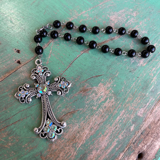 Crystal Cross Car Blessing: Black