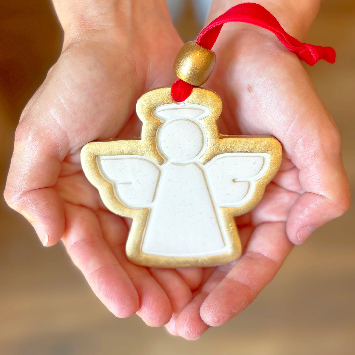 Hope Angel Ornament: White with Sage Ribbon