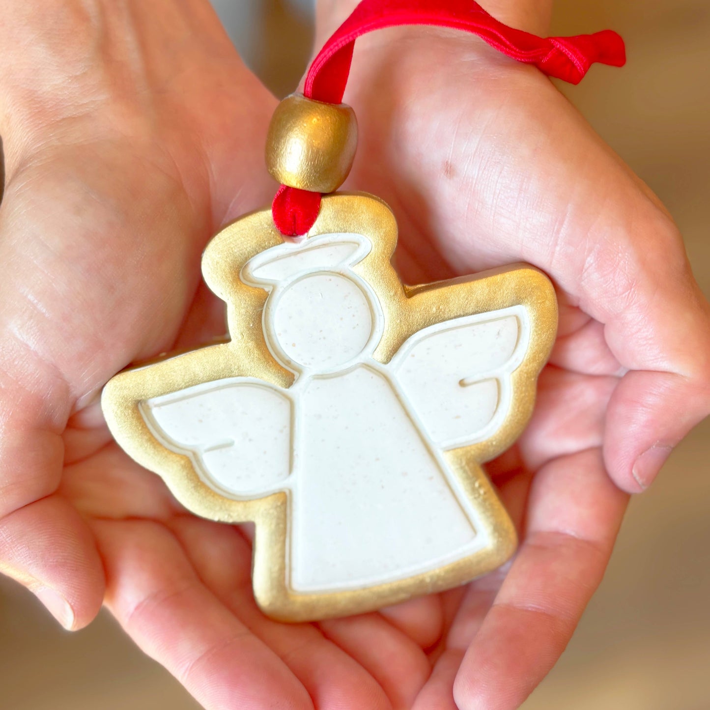 Hope Angel Ornament: Berry Pattern with Gold Ribbon