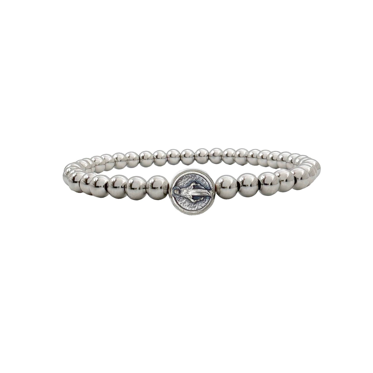 Subliminal Blessed Mother Miraculous Beaded Bracelet: Silver and Gold