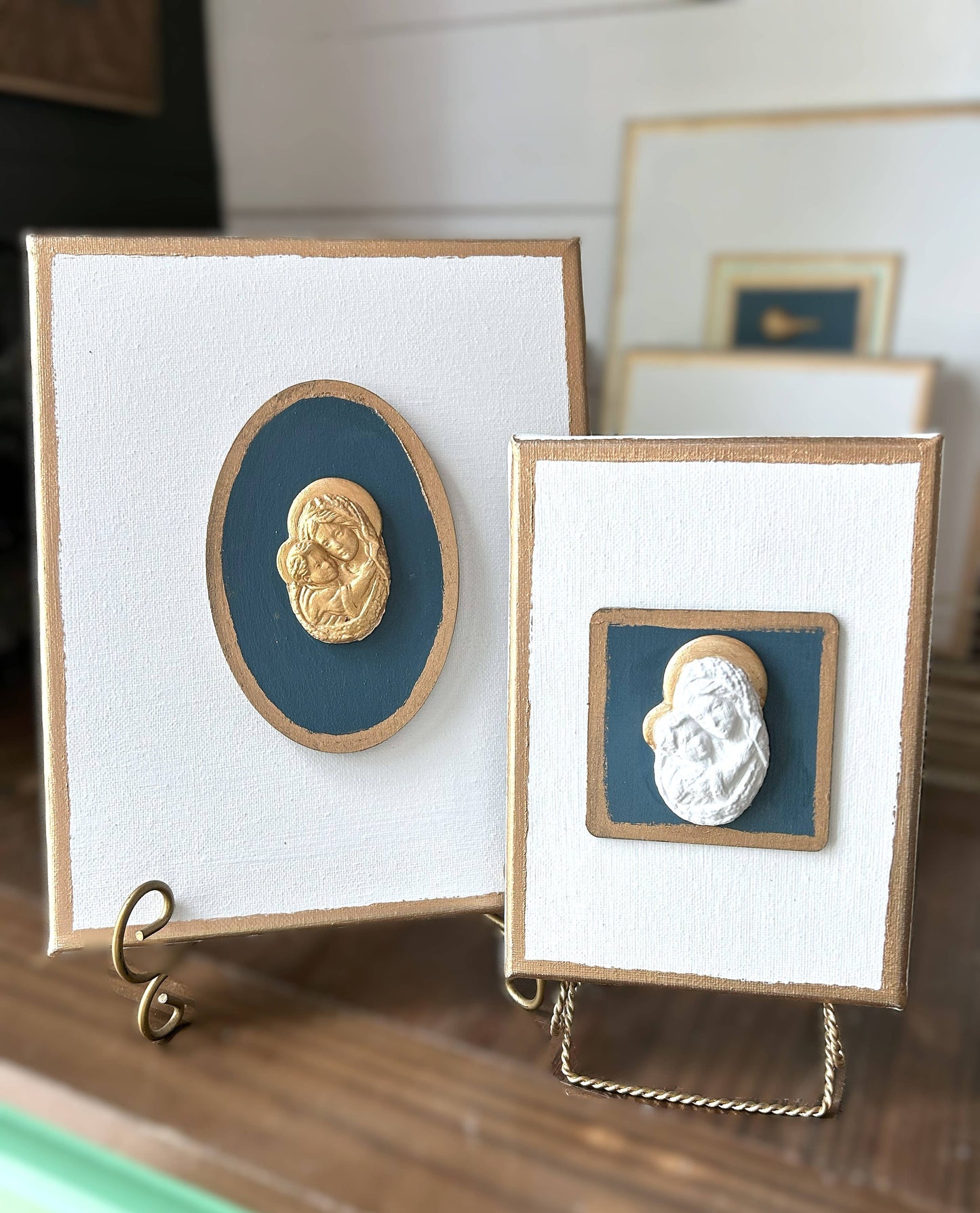 Nativity Intaglios | Christmas holiday holy family madonna : 5x7 gold madonna/baby