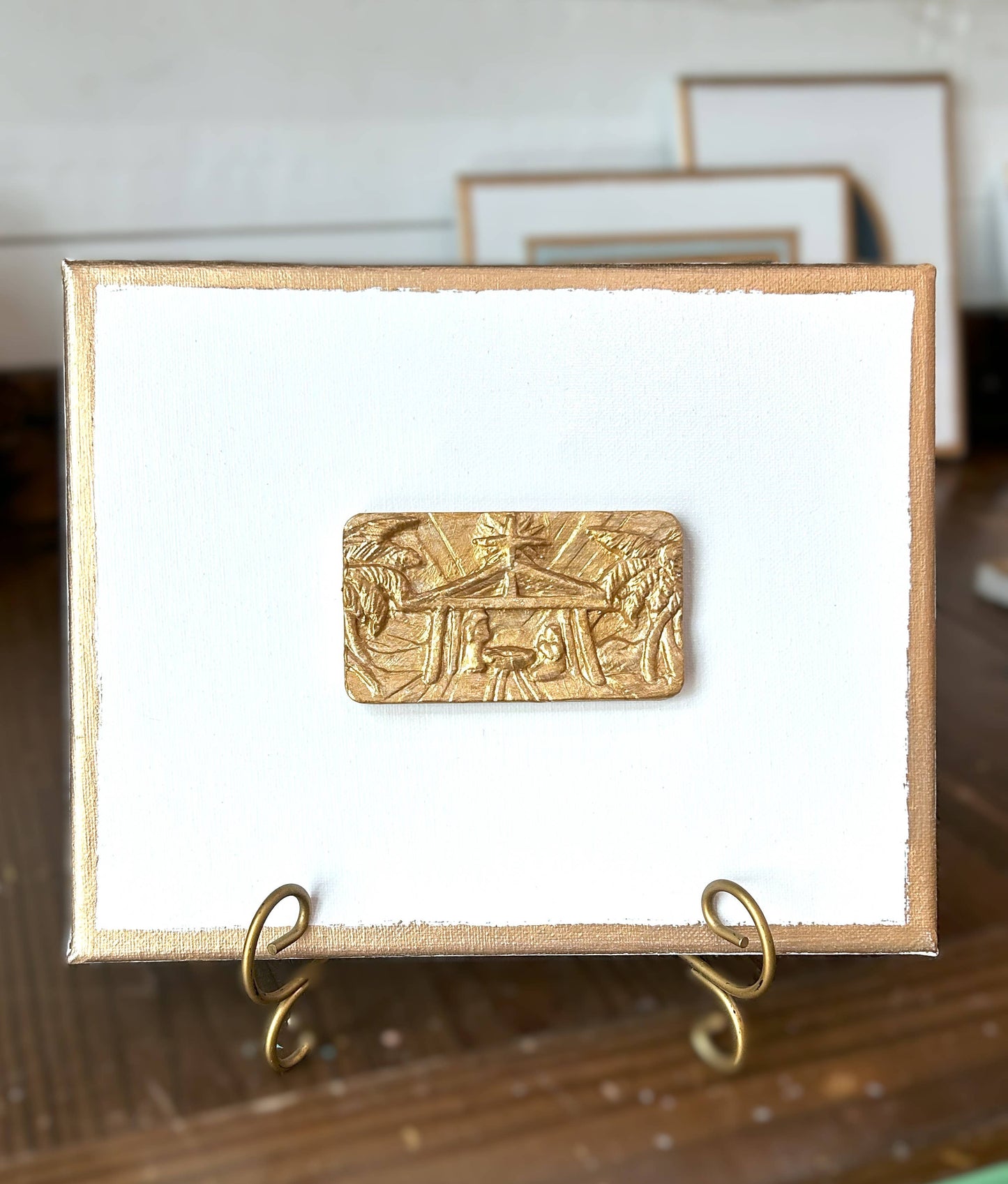 Nativity Intaglios | Christmas holiday holy family madonna : 5x7 gold madonna/baby