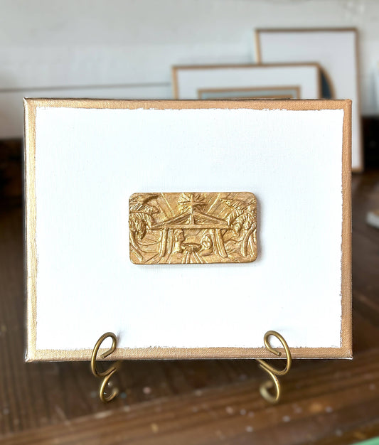 Nativity Intaglios | Christmas holiday holy family madonna : 8x10 gold nativity