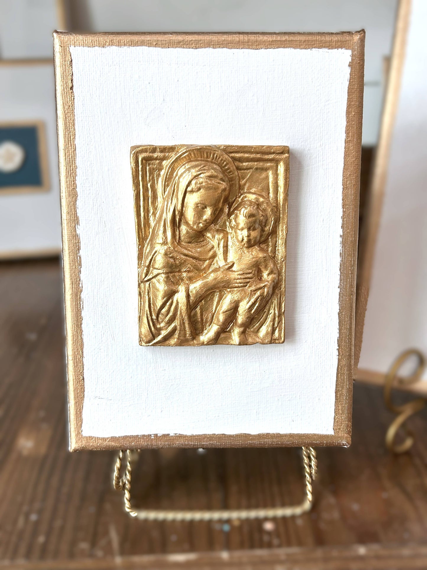 Nativity Intaglios | Christmas holiday holy family madonna : 5x7 gold madonna/baby