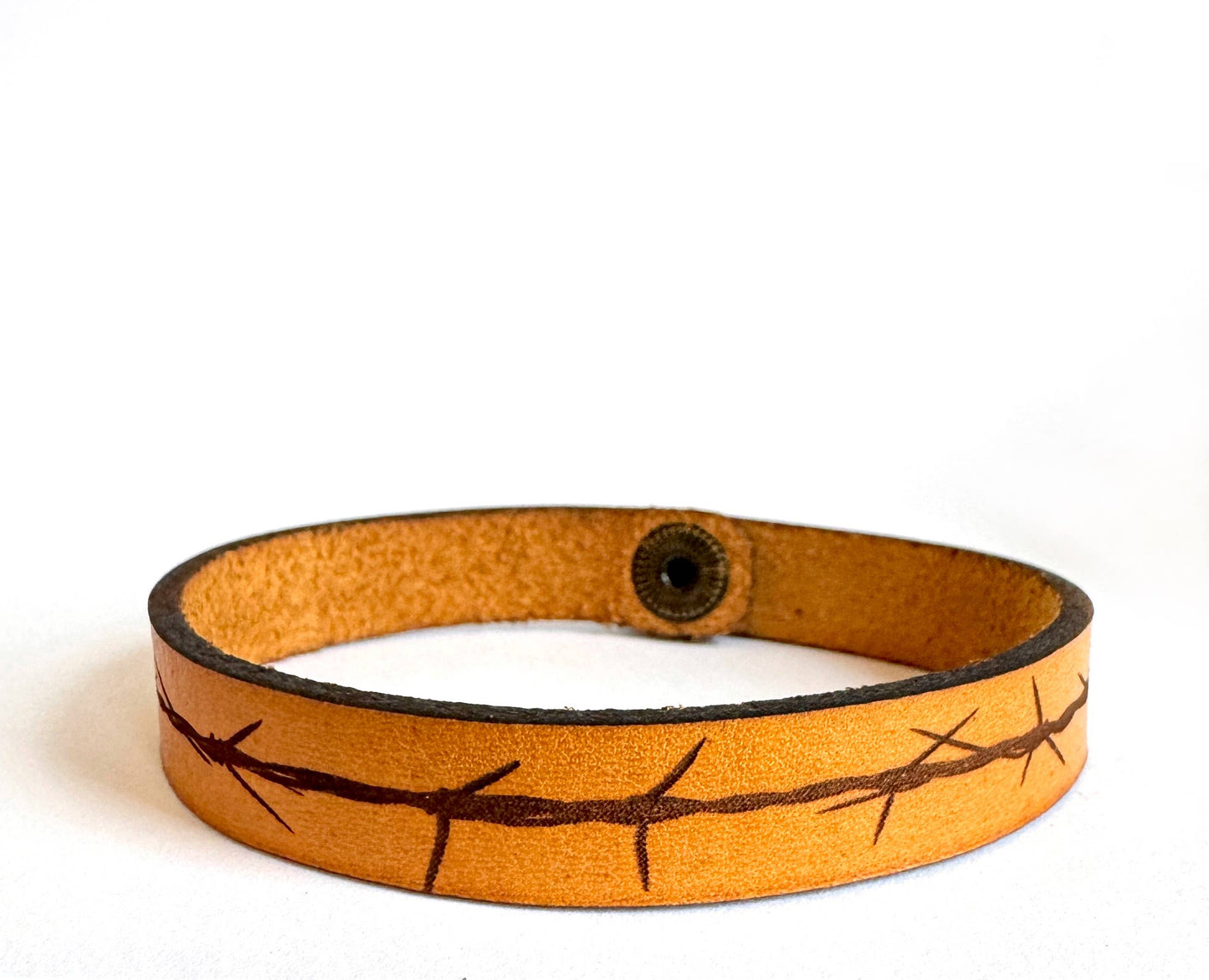 Easter - Single Cross Men's Religious Leather Snap Bracelet Engraved Cuff