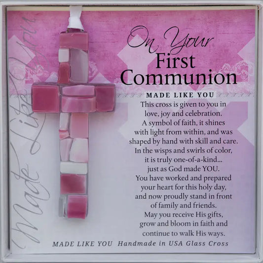 First Communion Gift Cross For Girl: USA Handmade Glass