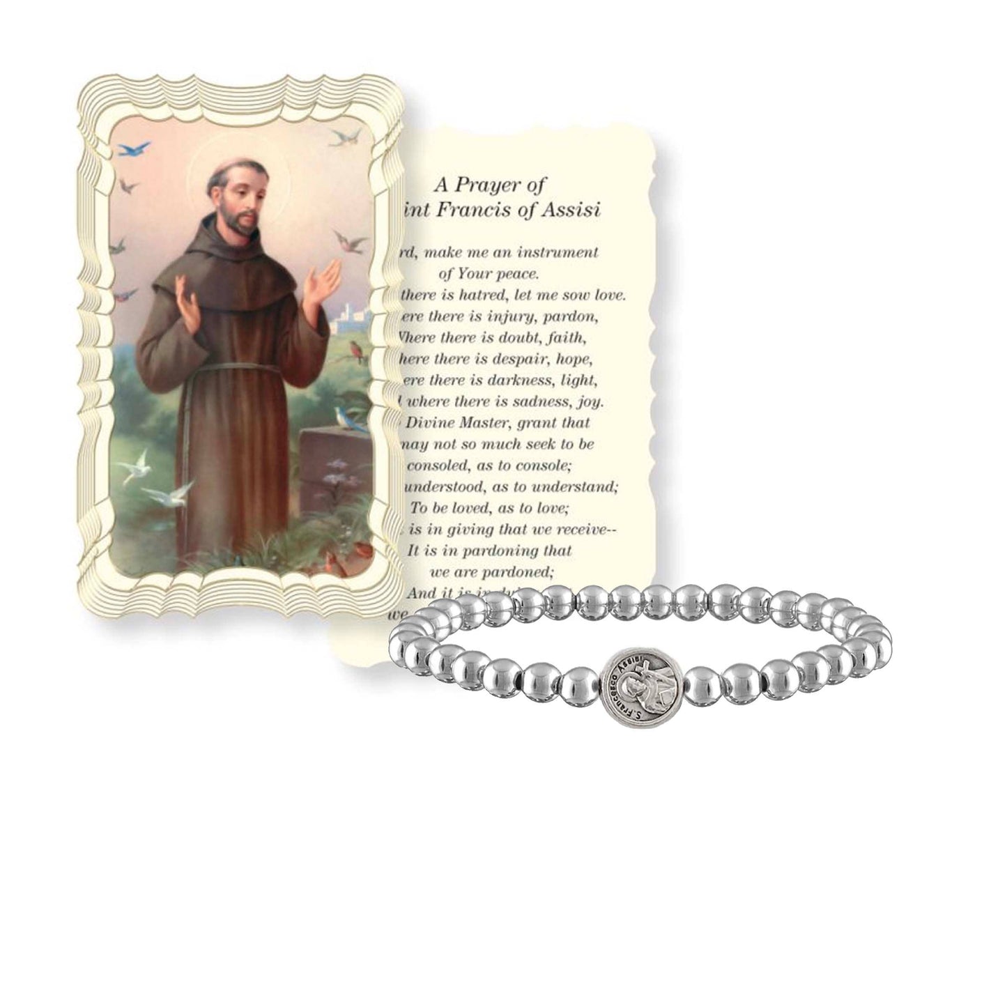 Subliminal Saint Francis Catholic Beaded Stretch Bracelet: Gold or Silver