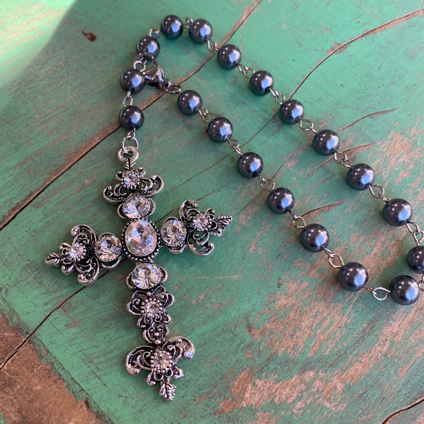 Crystal Cross Car Blessing: Black