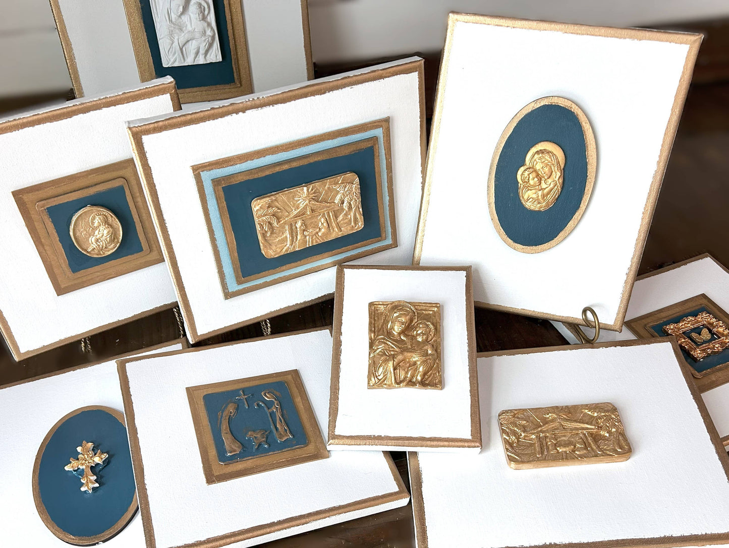 Nativity Intaglios | Christmas holiday holy family madonna : 5x7 gold madonna/baby