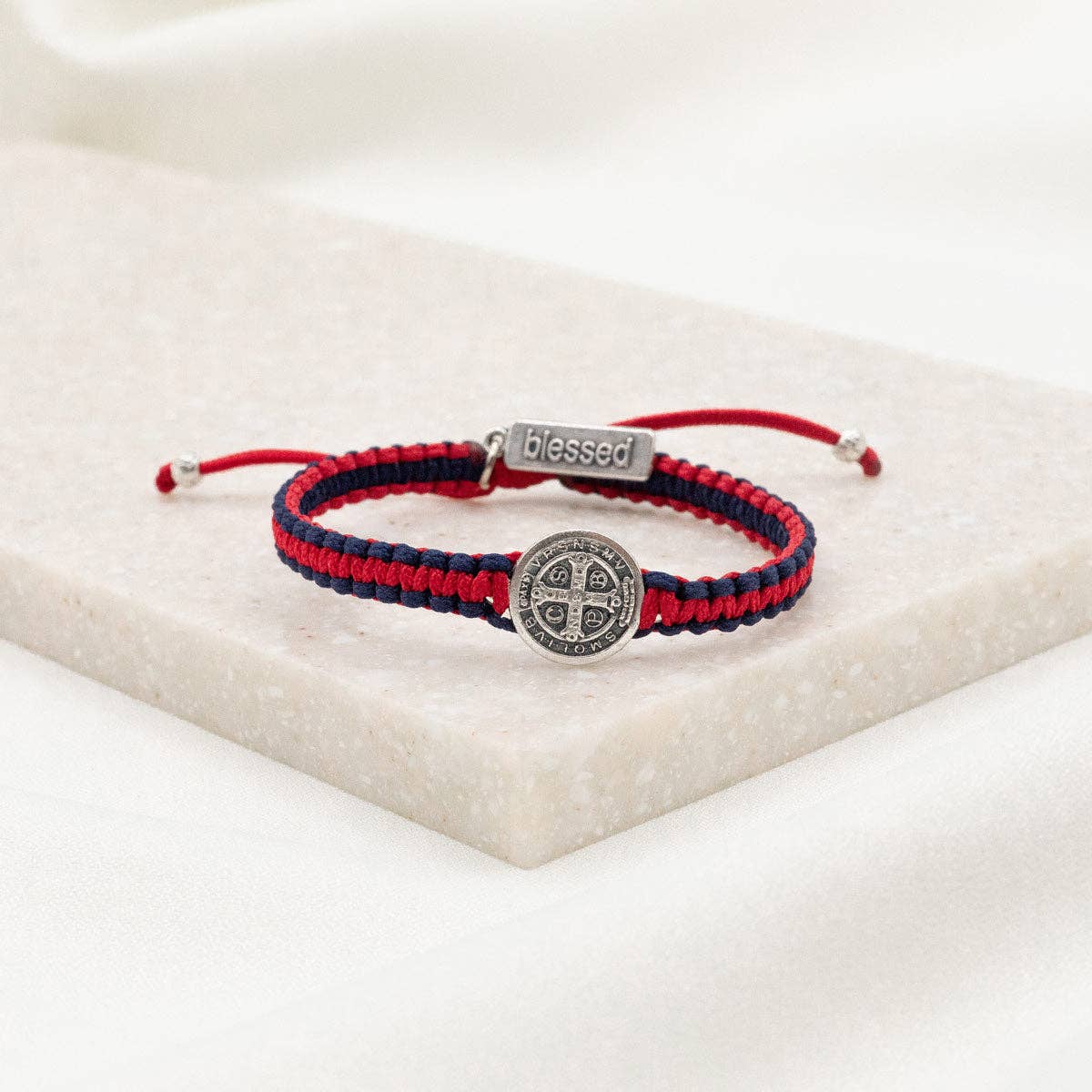 School Spirit Blessing Bracelets: Navy/Red/Silver