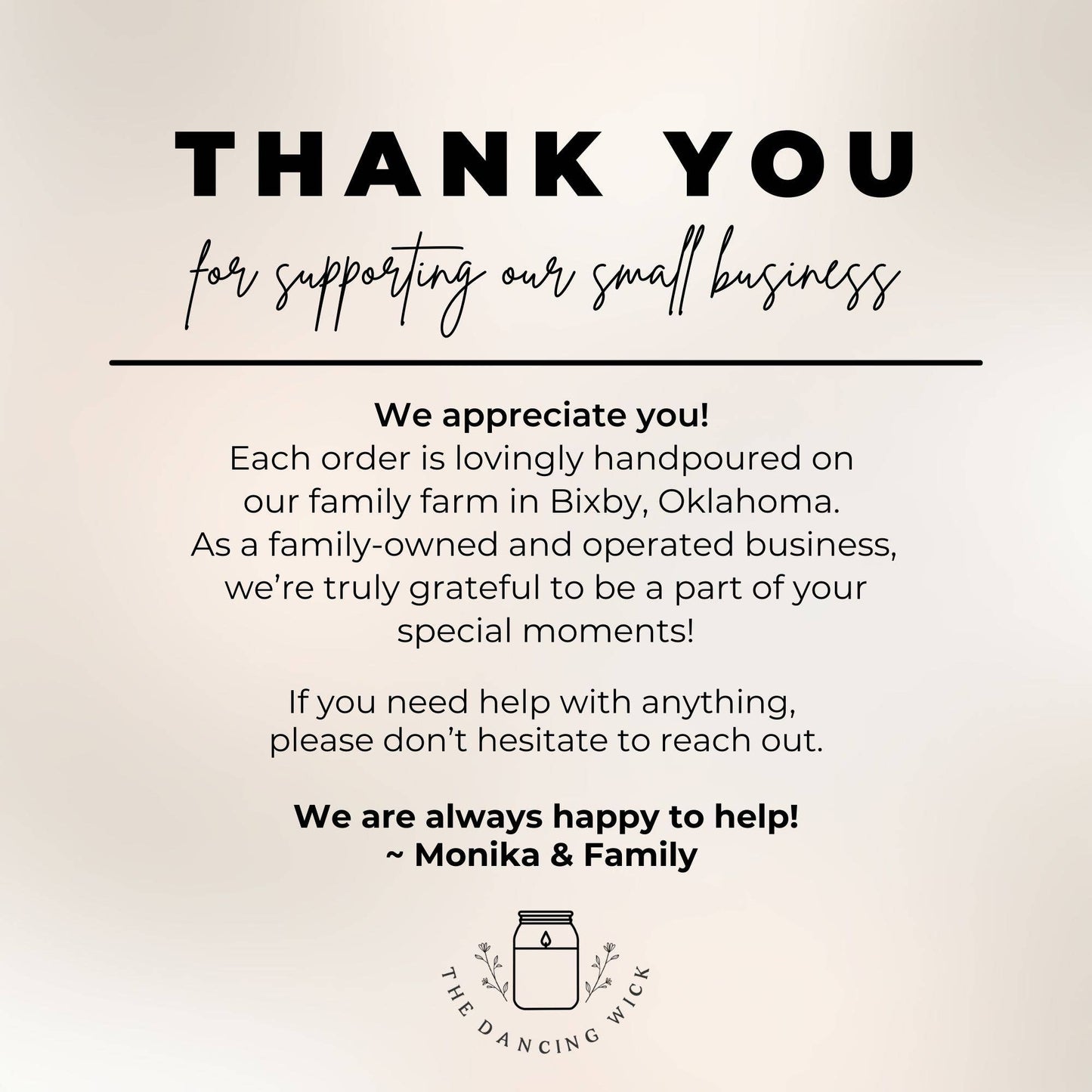Thank you so much Gift Candle / Eucalyptus and Tea Scent: Small - 4 oz / Eucalyptus & Tea