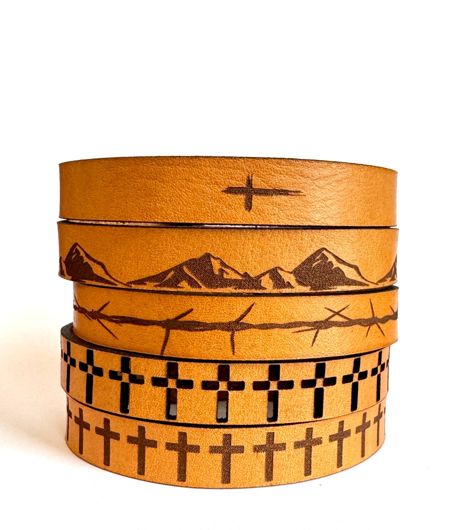 Easter - Single Cross Men's Religious Leather Snap Bracelet Engraved Cuff
