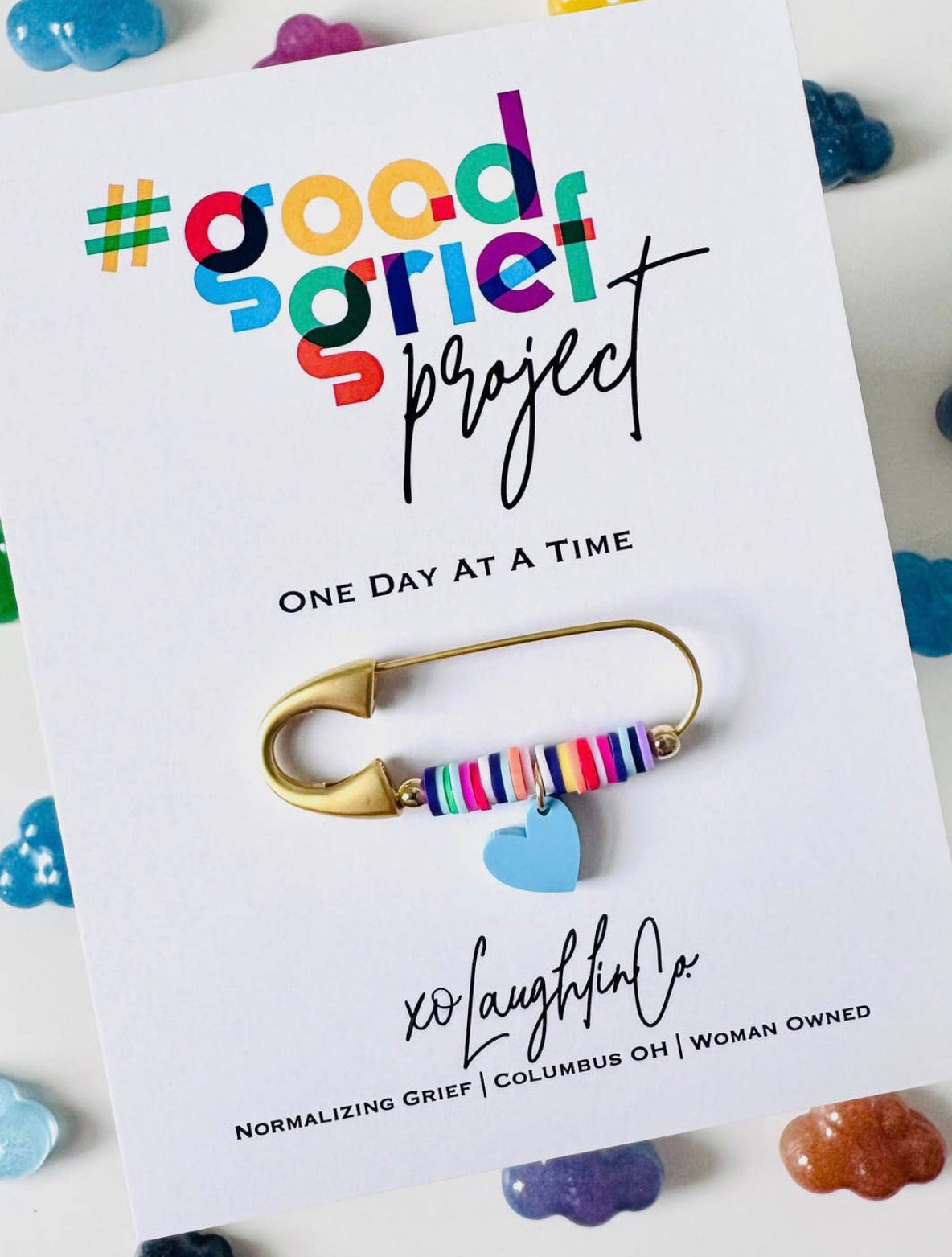 Good Grief Project Pins (Love You More, One Day at a Time, All I Need Is Within Me, Be True to Your Heart, It Will Be OK, A Piece Of My Heart Is in Heaven, A Piece of My Heart Is In Heaven for Pets, Rare Village Foundation)