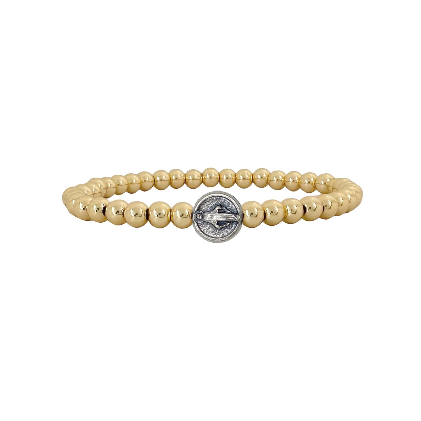 Subliminal Blessed Mother Miraculous Beaded Bracelet: Silver and Gold