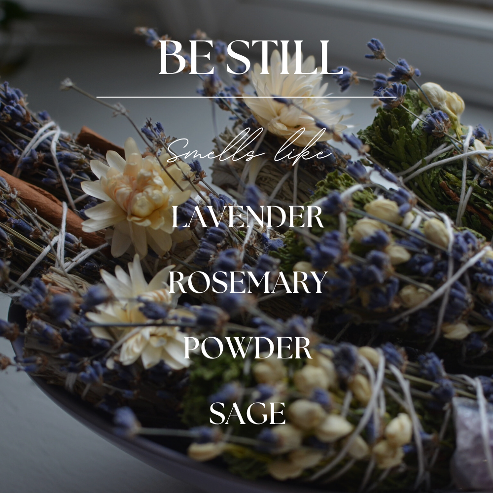 Be Still | Lavender & Sage | 9 oz. Clear Jar Soy Candle: Natural Wood Lid