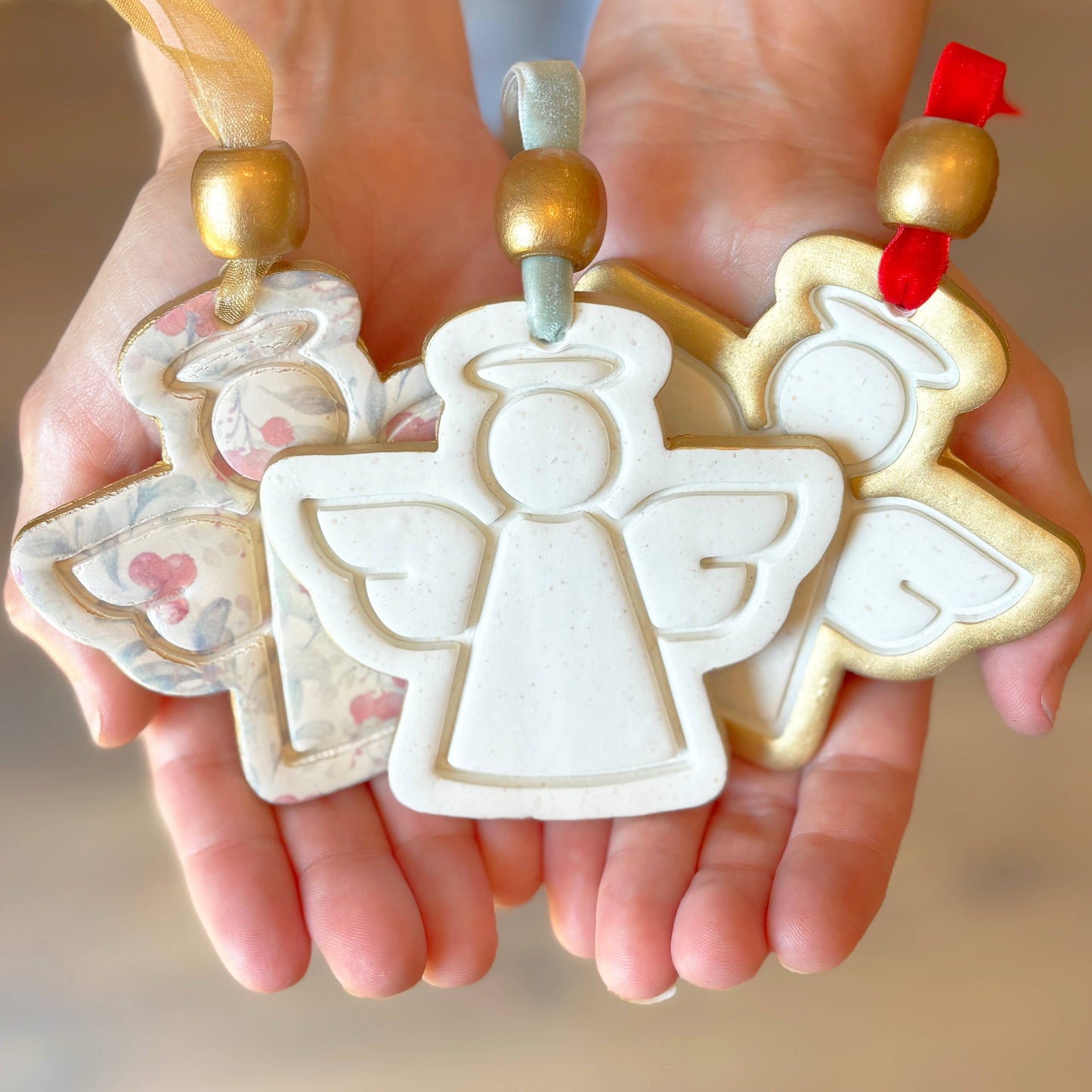 Hope Angel Ornament: Berry Pattern with Gold Ribbon