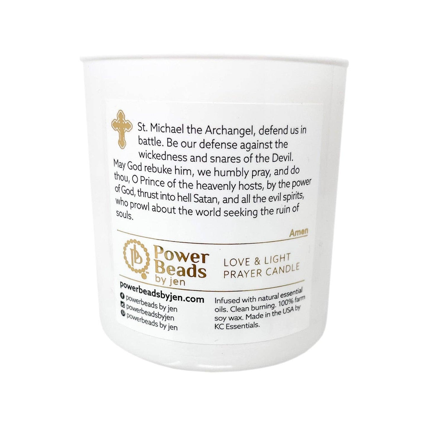 Love & Light Prayer Candle- St. Michael: Oak Moss & Amber/Black Coral & Moss