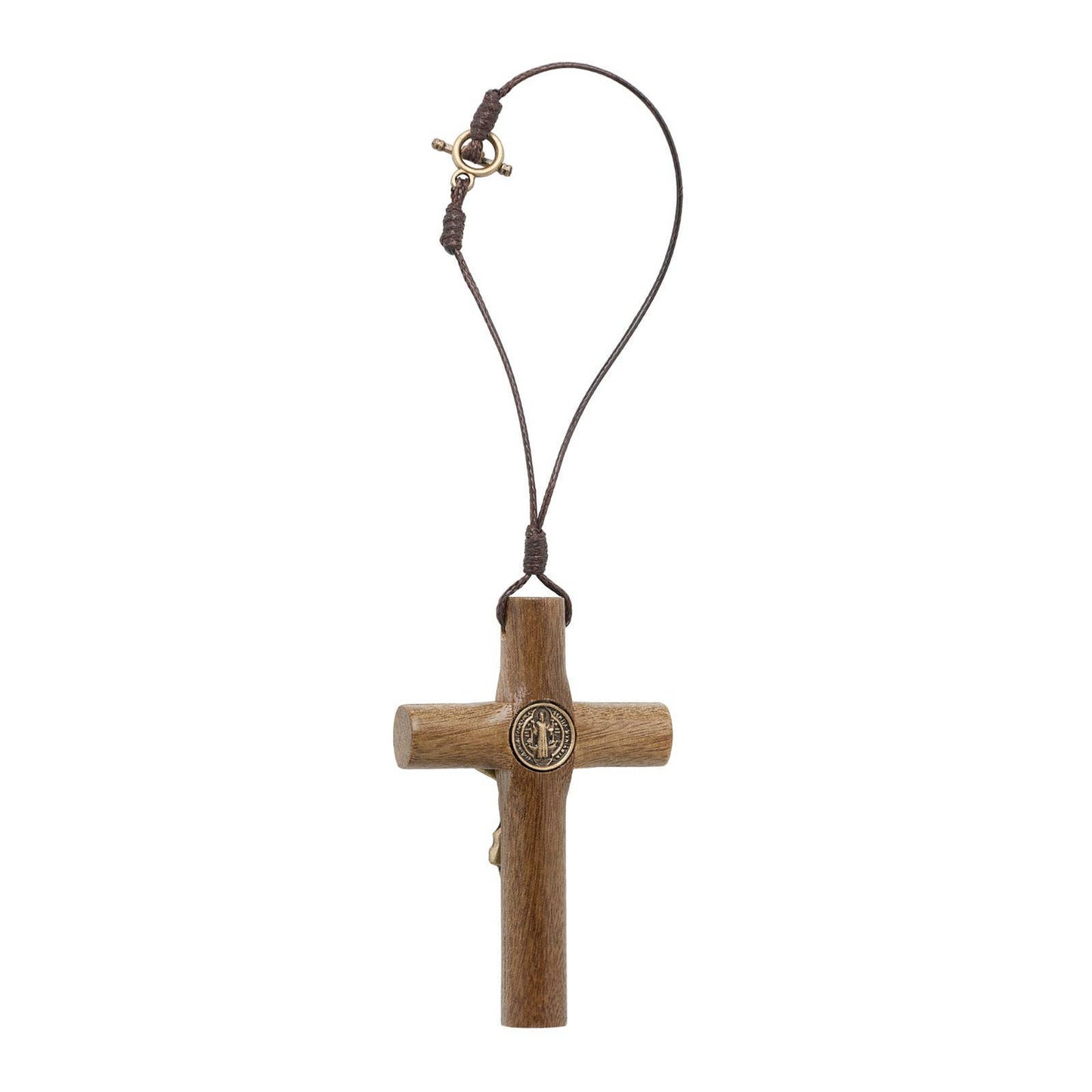 St. Benedict Wooden Rearview Mirror Cross   3"