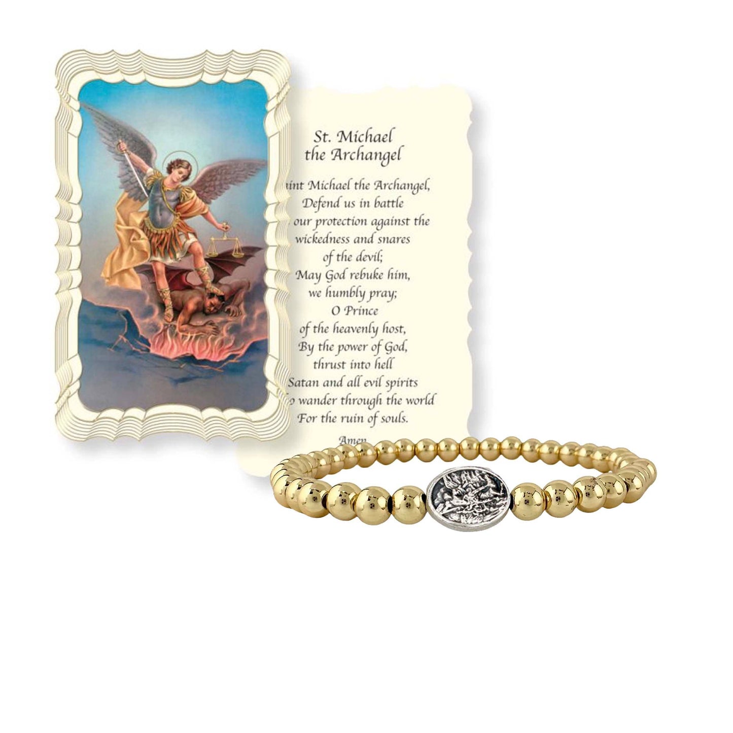 Subliminal Saint Michael The Archangel Stretch Bracelet: Gold and Silver