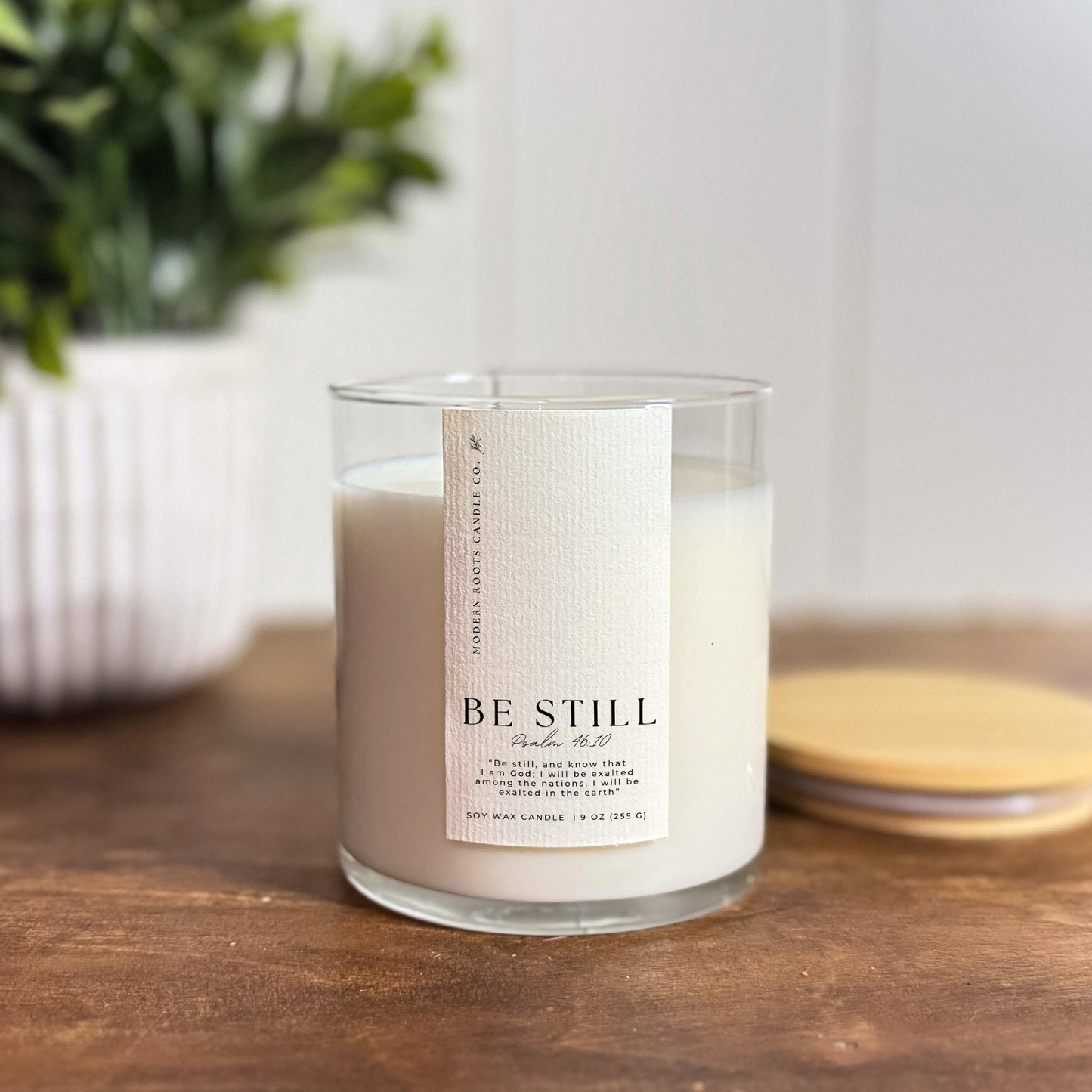 Be Still | Lavender & Sage | 9 oz. Clear Jar Soy Candle: Natural Wood Lid