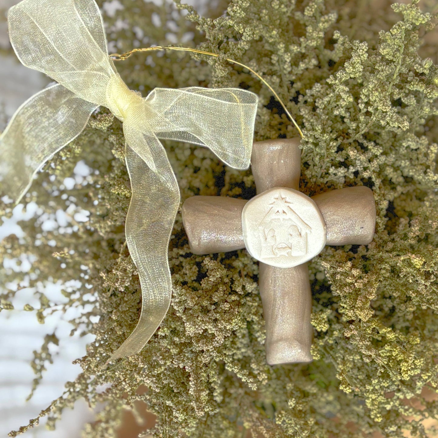 Nativity Prayer Cross Ornament