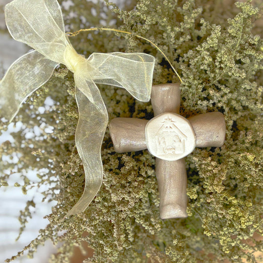 Nativity Prayer Cross Ornament from the Well House