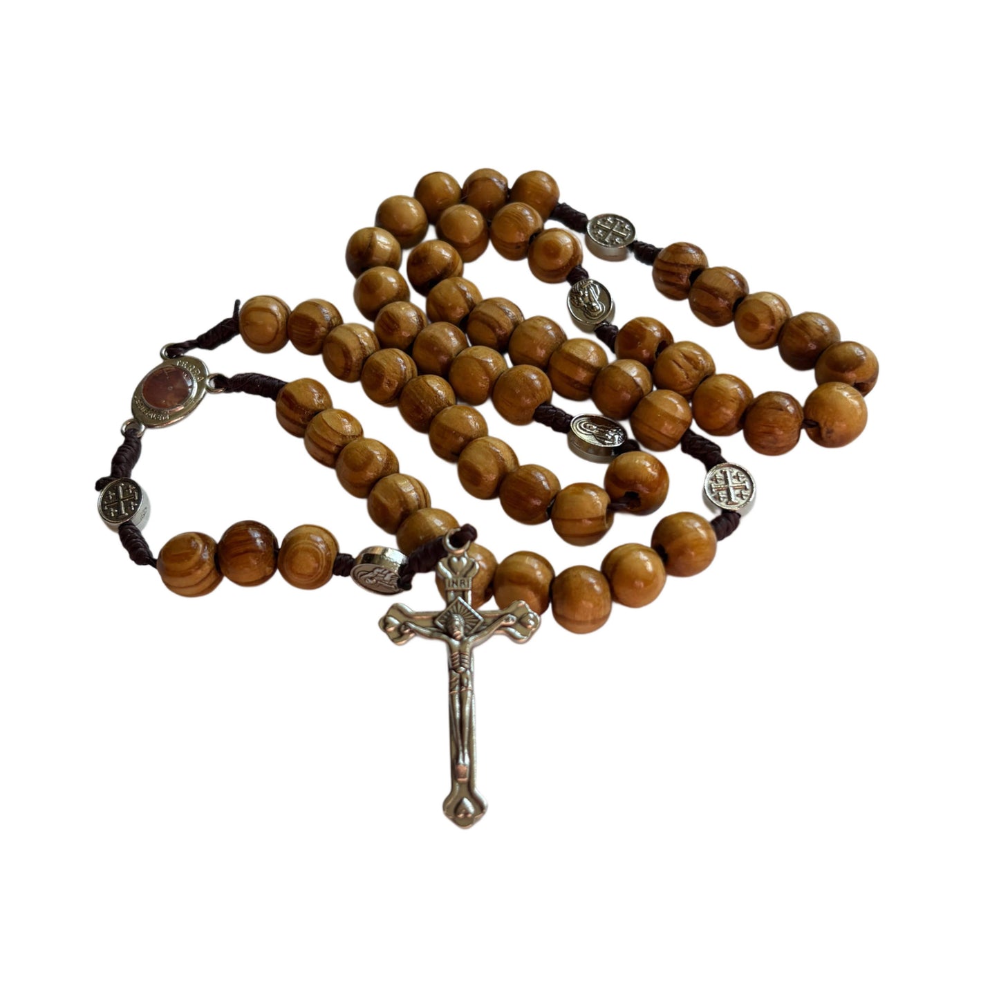 Mary Wooden Rosary in Tin Box with Prayers