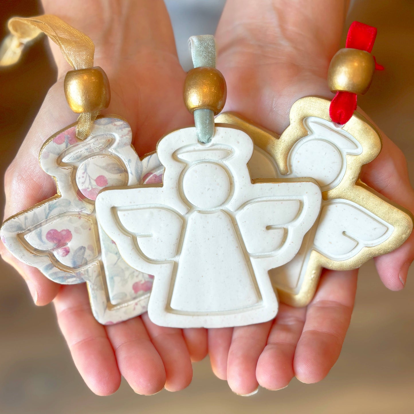 Hope Angel Ornament: Berry Pattern with Gold Ribbon