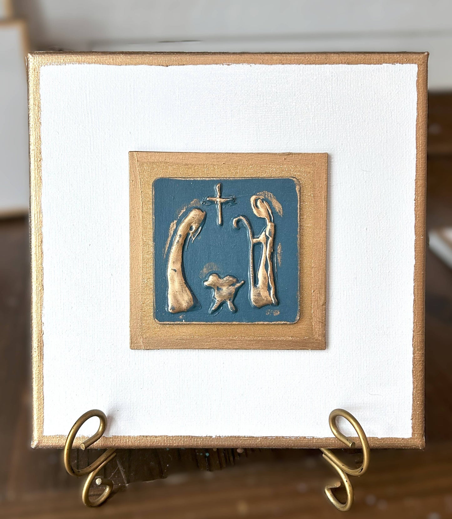 Nativity Intaglios | Christmas holiday holy family madonna : 8x10 gold nativity